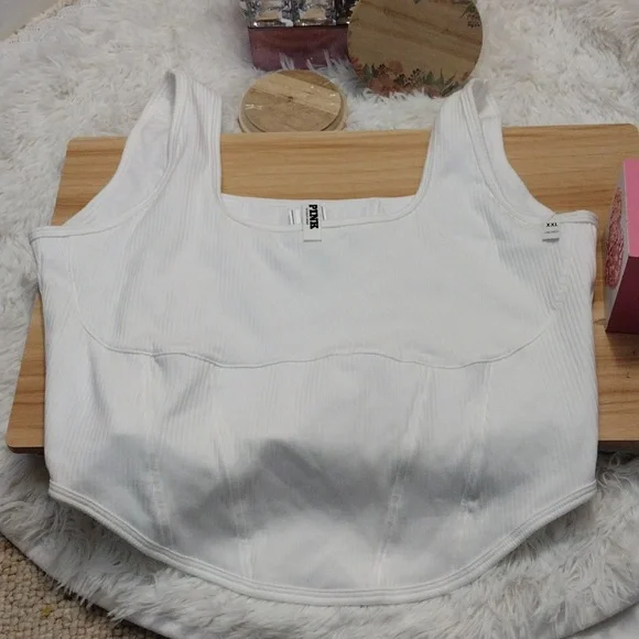 Victoria's Secret PINK Optic White Cotton Corset Bralette Size XXL ๐ - Picture 5 of 7